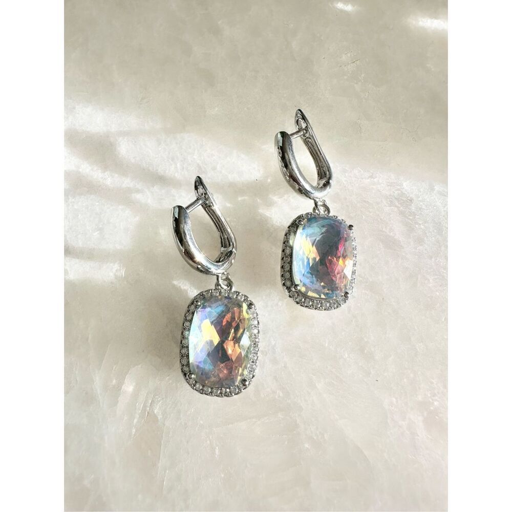 Iridescent silver color cubic zirconia earrings - Picture 7 of 10